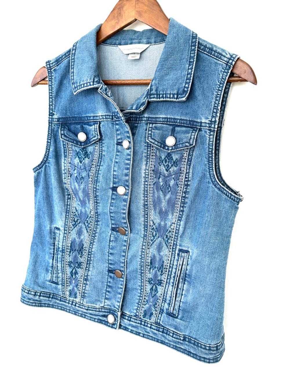 Christopher & Banks Denim Vest with Embroidery Details, Stretch - Picture 3 of 12